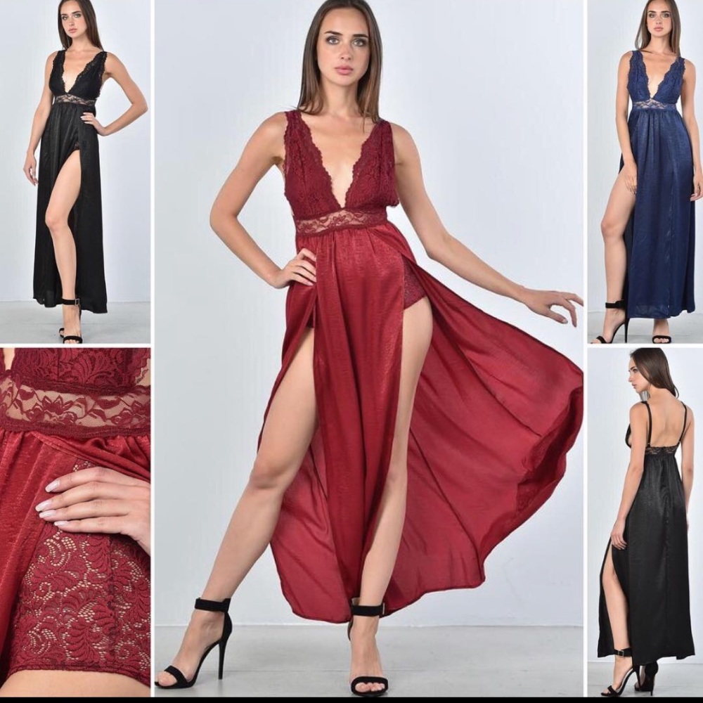 Boho Lace Double Slit Maxi Dress